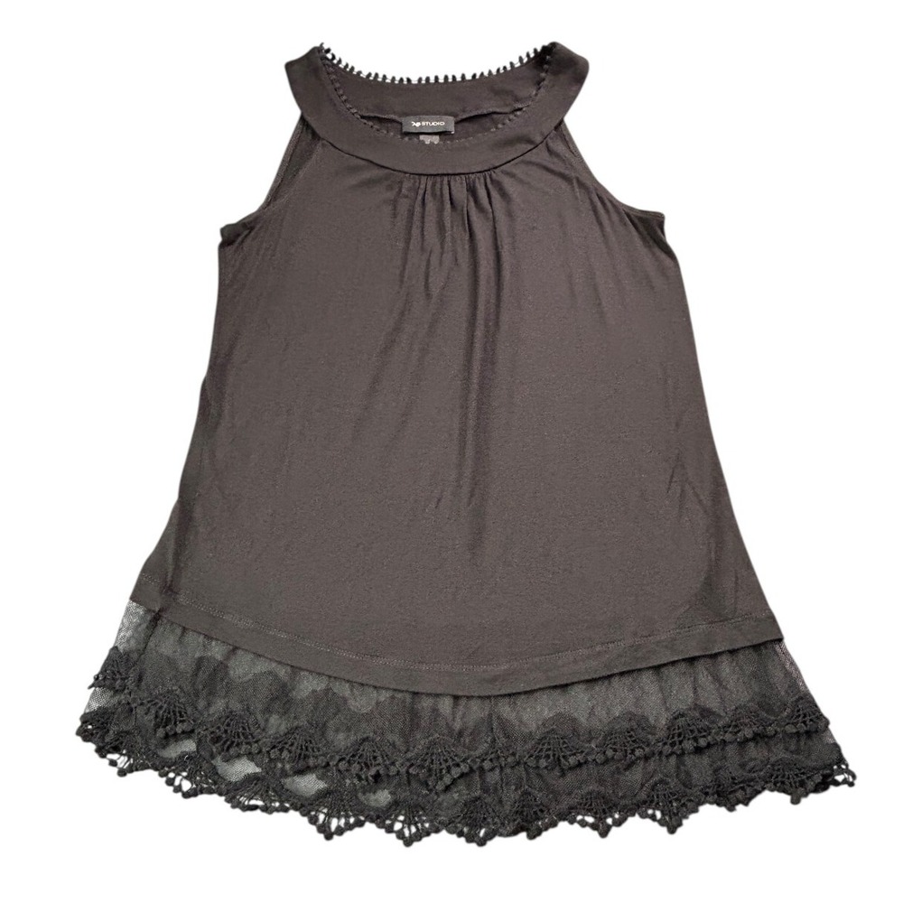 AB Studio Tank Top Womens Size S Black Lace Hem Stretch Wide Strap Lightweight - Picture 7 of 8